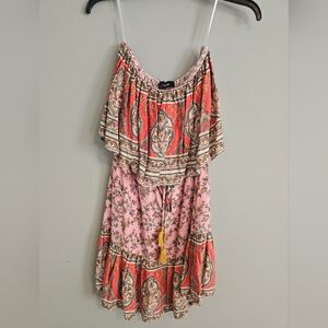 Bohemian Red and Pink Off-Shoulder Dress | Aakaa | Small